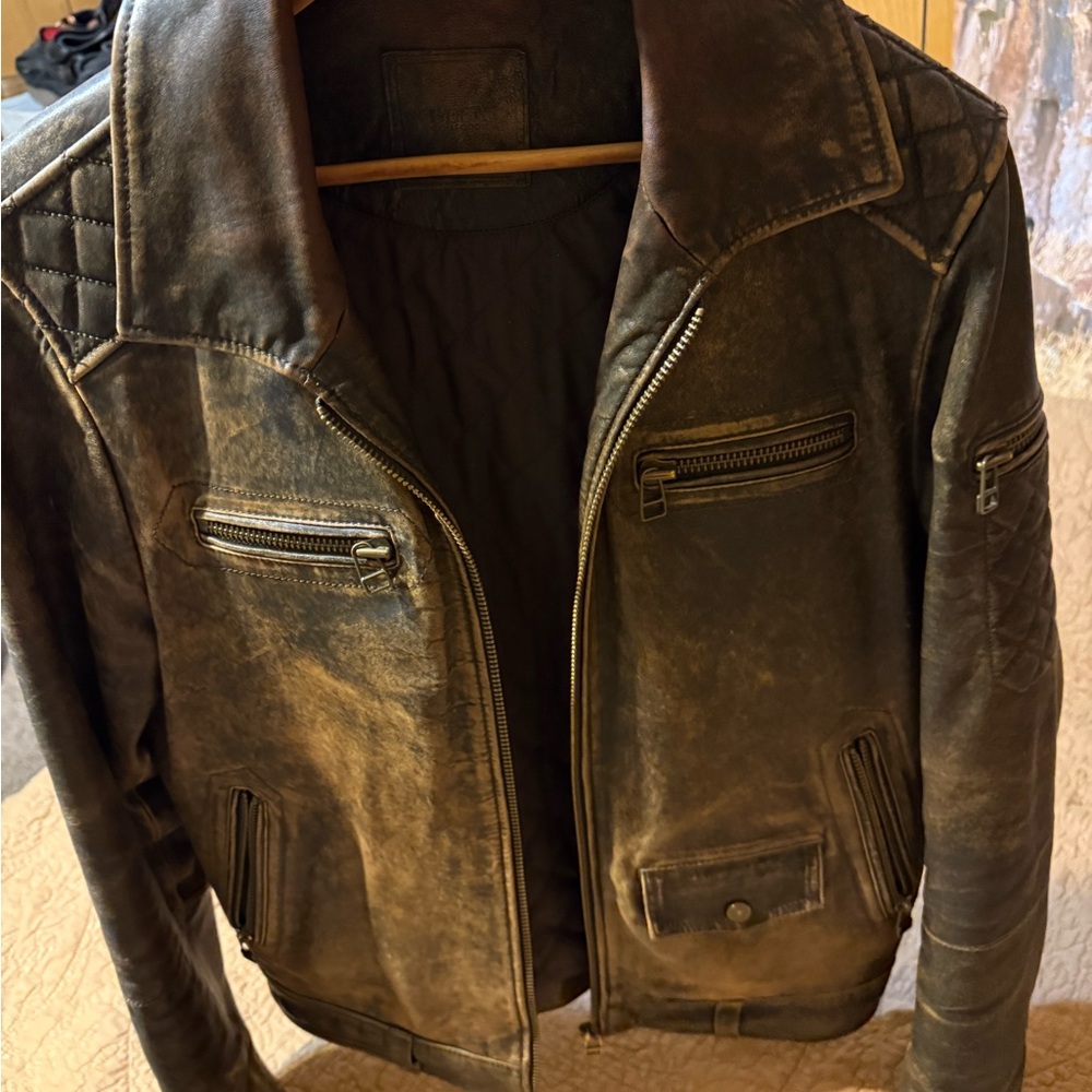 Men's Distressed Leather Jacket - Brown